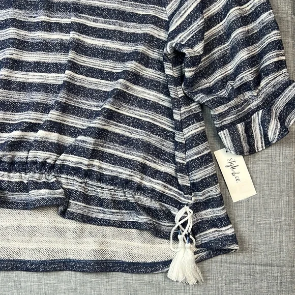 Style & Co Blue & White Stripe Drawstring Hem Sweatshirt Top Size Medium - Picture 4 of 5
